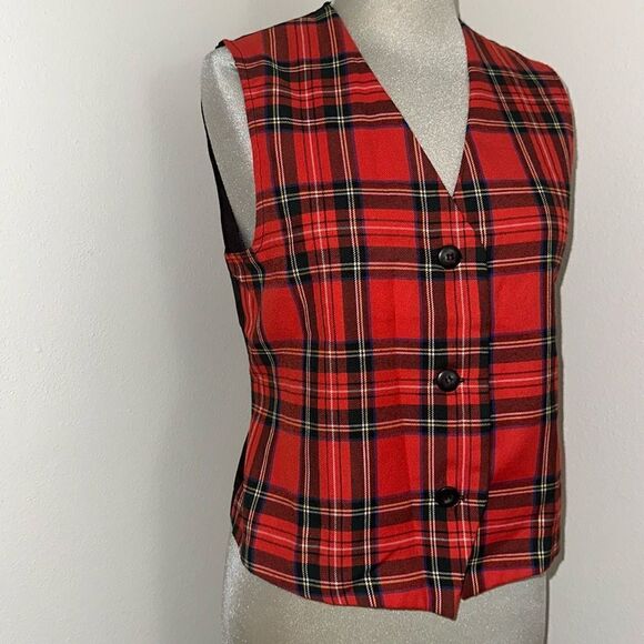 Red tartan plaid holiday Christmas vest 6 medium m vintage 90’s - Picture 1 of 7